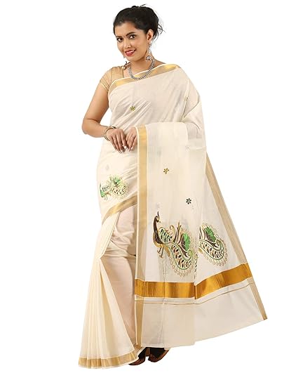 Kerala Kasavu zari saree (Free Size, SANDAL)