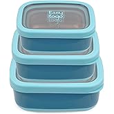 Easy Togo 3 Pack Stainless Steel Food Containers with Silicon Lid & Non-Slip Exterior, LeakProof, Airtight Rectangular Portion Control Storage Lunch Box, Togo Lunch Containers for Adults - Blue