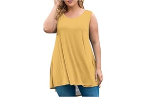 Womens Plus Size Tunic Tops Loose Fit Summer Casual Shirts Sleeveless Crewneck Flowy Blouses Wide Strap Camisole