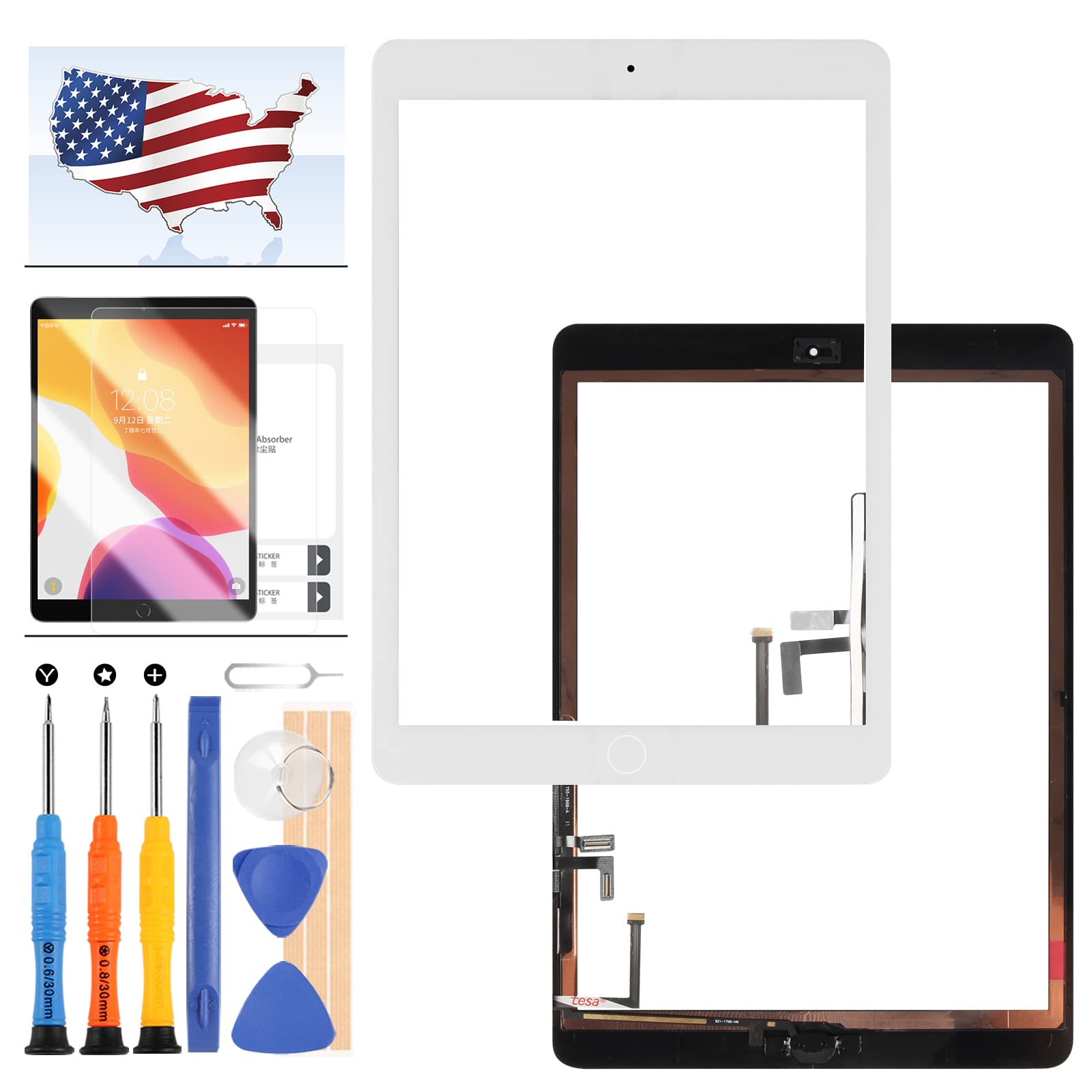 Screen Replacement Kit for iPad Air 1 1st Generation A1474 A1475 A1476 Touch Screen Digitizer Glass Panel with Home Button Repair Parts with Free Protector Film+Tools(Not Fit For IPAD 5)
