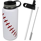Urbanifi Water Bottle Baseball STRAW LID Tumbler 32 oz Gift for Mom Men Flask Sports Travel Waterbottle, Stainless Steel, Vacuum Insulated, Water Cold for 24, Hot for 12 hours (Baseball Straw Lid)