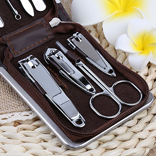Nail Clippers Set of 9 Pcs, YoJiSa Professional nail kits&manicure Pedicure Stainless Steel Nail set, Personal Care Nail Cutter Tweezers,Knife,Eyebrow, Utility Grooming Tools with Portable Case