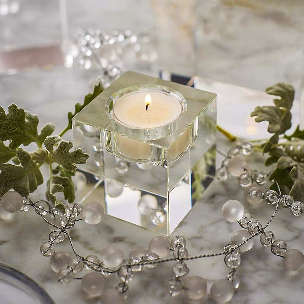 Odowalker Clear Crystal Candle Holders Tea Light Holders Candleholders Candlesticks Romantic Elegant Centerpieces Solid Square for Wedding and Anniversary Home Décor Candlelight (4pcs 2×2×1.6 inch): Home & Kitchen