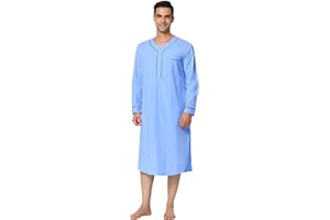 Lars Amadeus Men's Nightshirt Sleepwear Long Sleeves Comfy Henley Sleep Shirts Nightgown