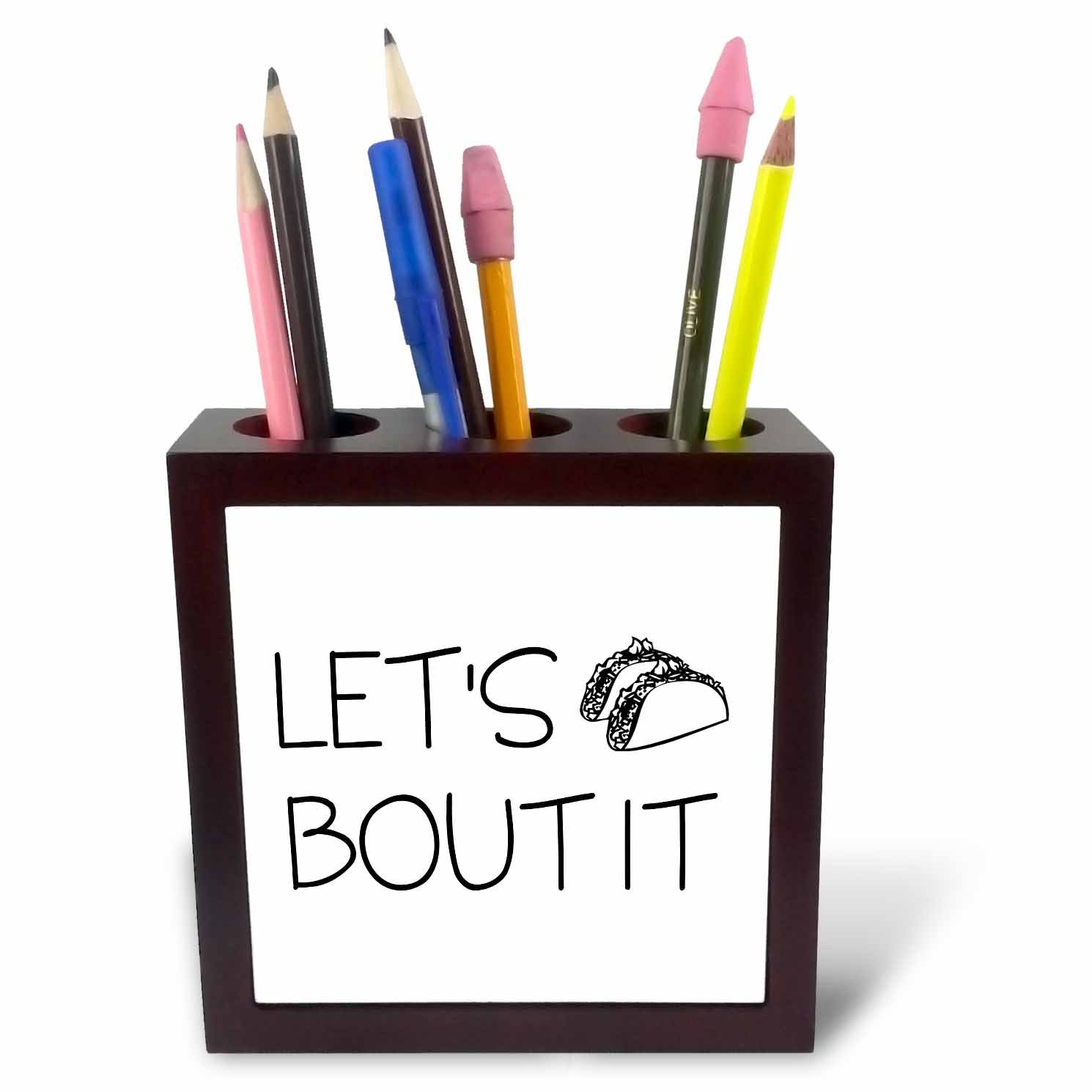 3dRose ph_235321_1 5-Inch "Lets Taco Bout It" Tile Pen Holder