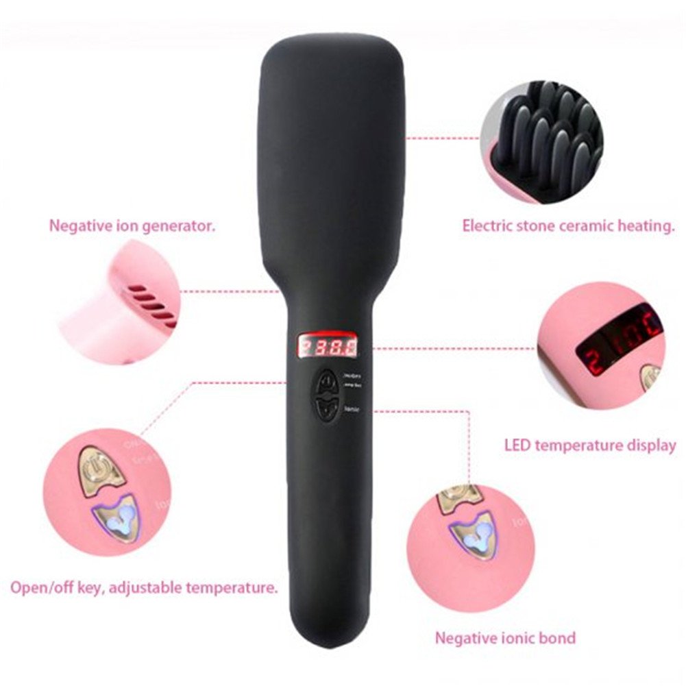 Zinnor Portable Electric Anti Scald Hair Straightener Brush Comb Straightening Hair Ionic Hair Care Faster Straightening Styling Tools Ceramic Heating Adjustable Temperature