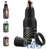 Stepstall Can Cooler Beer Bottle Holder with Beer Opener, 4-in-1 Design Slim Can Beer Bottle Insulators, Double Walled Stainless Steel Insulated, 12 OZ Beer Gifts for Men Father（Camouflage Flag）