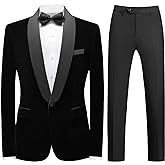 Mens Velvet Suits Slim Fit 2 Piece Tuxedo Suit for Men Solid One Button Shawl Lapel Blazer Jacket & Pants Set for Wedding