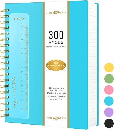 NIRMIRO B5 Notebook Spiral Lined 300 Pages 100GSM PVC Cover Blue 18.5x25.8cm