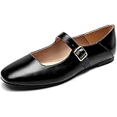 DREAM PAIRS Women's Silver Square Toe Mary Jane Flats: Comfortable Casual Slip On Dress Shoes with Buckle Strap for Women's Daily Wear