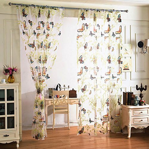 Butterflies Sheer Curtains Voile - KoTing 1 Panel Upgrade Technics Flying Blue Butterflies Grommer Sheer Drape 42W by 84L-Inch