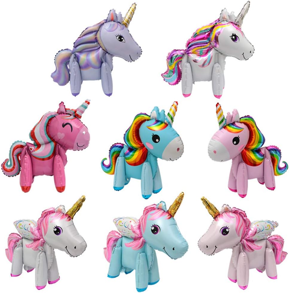 whatUneed 3D Unicorn Balloons for Birthday Party, Wedding, Baby Shower Decoration Supplies, Party Foil Balloon for Children Kids Gift & Toys (8 Pack)