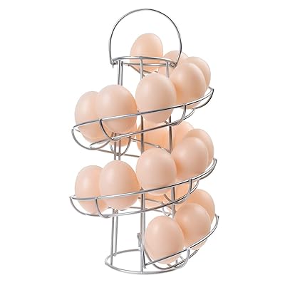 Egg Skelter Deluxe Modern Spiraling Dispenser Rack - Chrome Plated Freestanding Wire Chicken Egg Storage Organizer Display Holder Basket for Countertop Kitchen, Silver