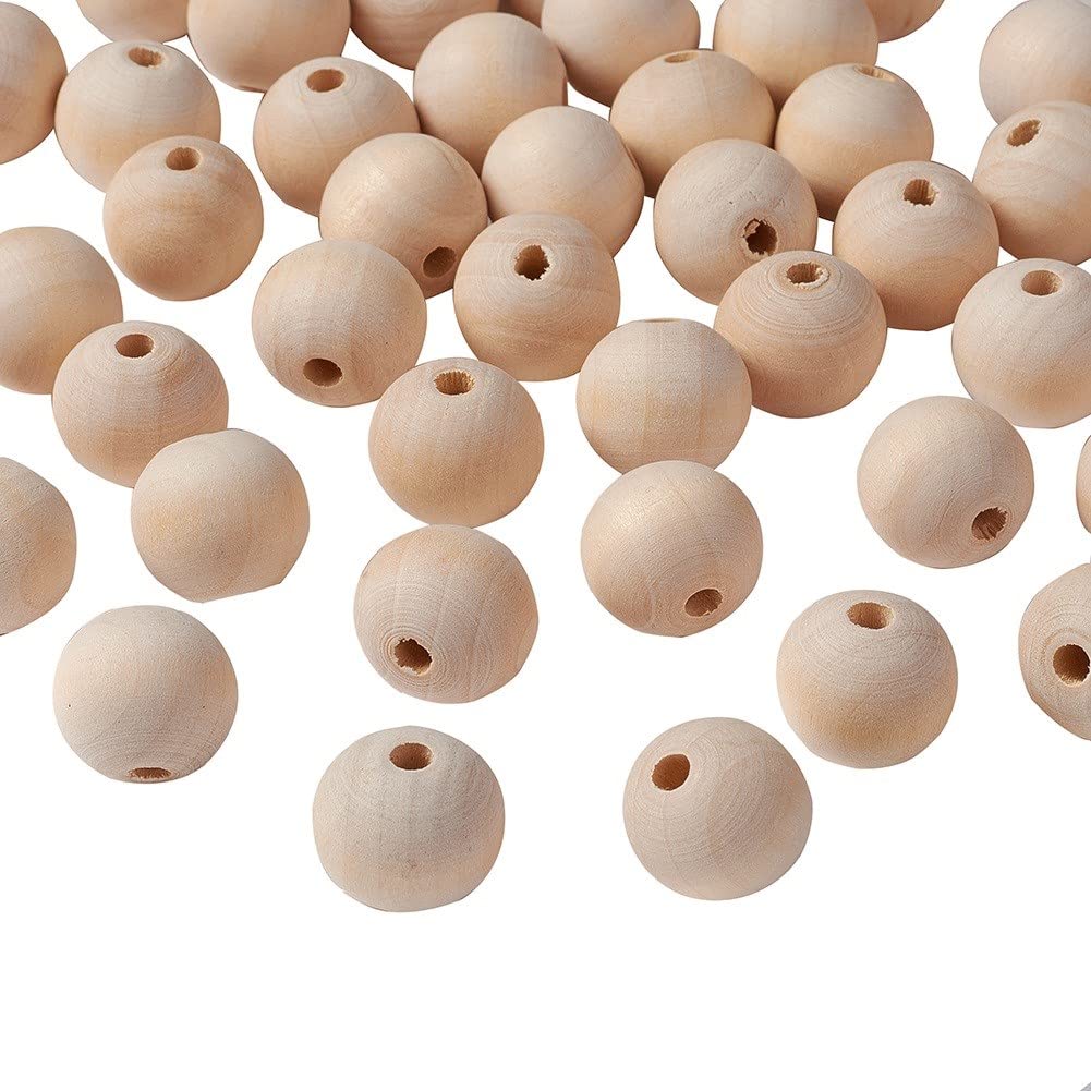 Wooden Beads 6/8/10/12/14/16/18/20 mm Natural Colour Colourless Wooden Balls for Threading Craft Wood with 2~4 mm Hole Spacer Beads (20 mm Pack of 50)
