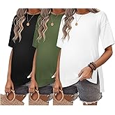 Ekouaer Maternity Shirts 3 Packs Short Sleeve Womens Oversized Pregnancy Tops Split Side Postpartum Blouse Clothes S-XXL
