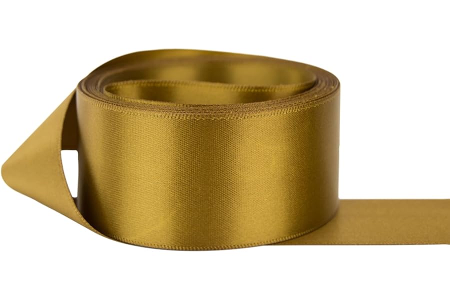 Ribbon Bazaar Double Faced Satin - Premium Gloss Finish - 100% Polyester Ribbon for Gift Wrapping, Crafts, Scrapbooking, Hair Bow, Decorating & More - 1-1/2" Antique Gold 5yd Spool