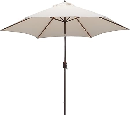 Amazon Com Tropishade Tropilight Led Lighted 9 Ft Bronze Aluminum Market Umbrella With Antique White Polyester Cover Patio Umbrellas Garden Outdoor