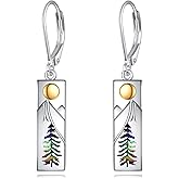 YFN Mountain Earrings 925 Sterling Silver Abalone Dangle Drop Mountain Jewelry Gift for Skiers, Hikers, Campers, Climbers and Nature Lovers