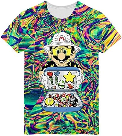 Chinkeyed Men's Mario Dealer T-Shirt Crew Neck Digital Print Shirts Cotton Tee
