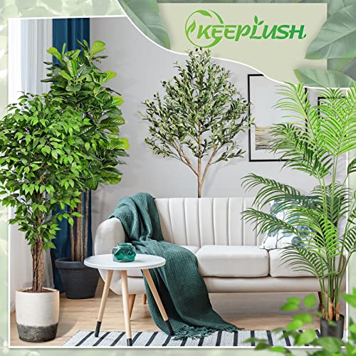 Keeplush Artificial Ficus Plants 210 cm High with Natural Wood Trunk, Artificial Tree with 1760 Leaves, Artificial Indoor for Living Room, Bedroom Decoration