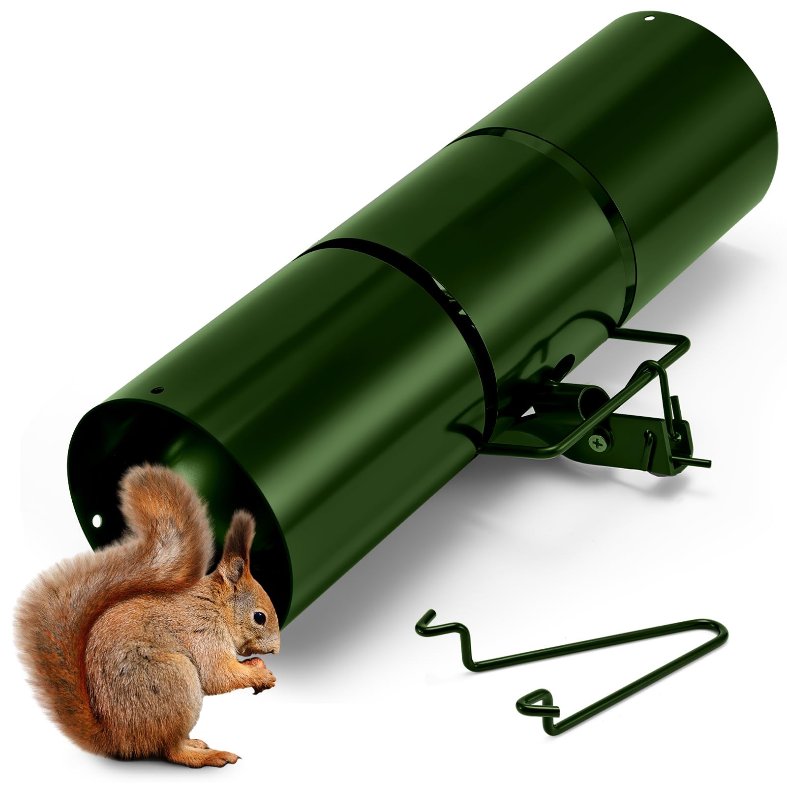 Photo 1 of Qualirey Tube Squirrel Trap Rust Resistant Trap 4.5'' in Diameter with a Setting Tongs for Backyards Patios Gardens, Safe and Effective Pest Control Commercial and Residential Use, 15 Inch