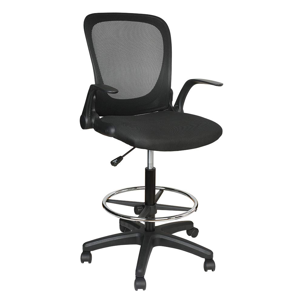 Utrahome Office Drafting Chair Footrest Swivel Adjustable Height With Flip Up Arms Metal Foot Ring Ergonomic High Back Mesh Breathable Wide Seat For
