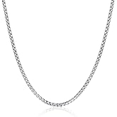 jonline24h Stainless Steel Box Link Chain Necklace 18-28 Inch, 2.5mm Silver Chain for Men & Women, Unisex Jewelry