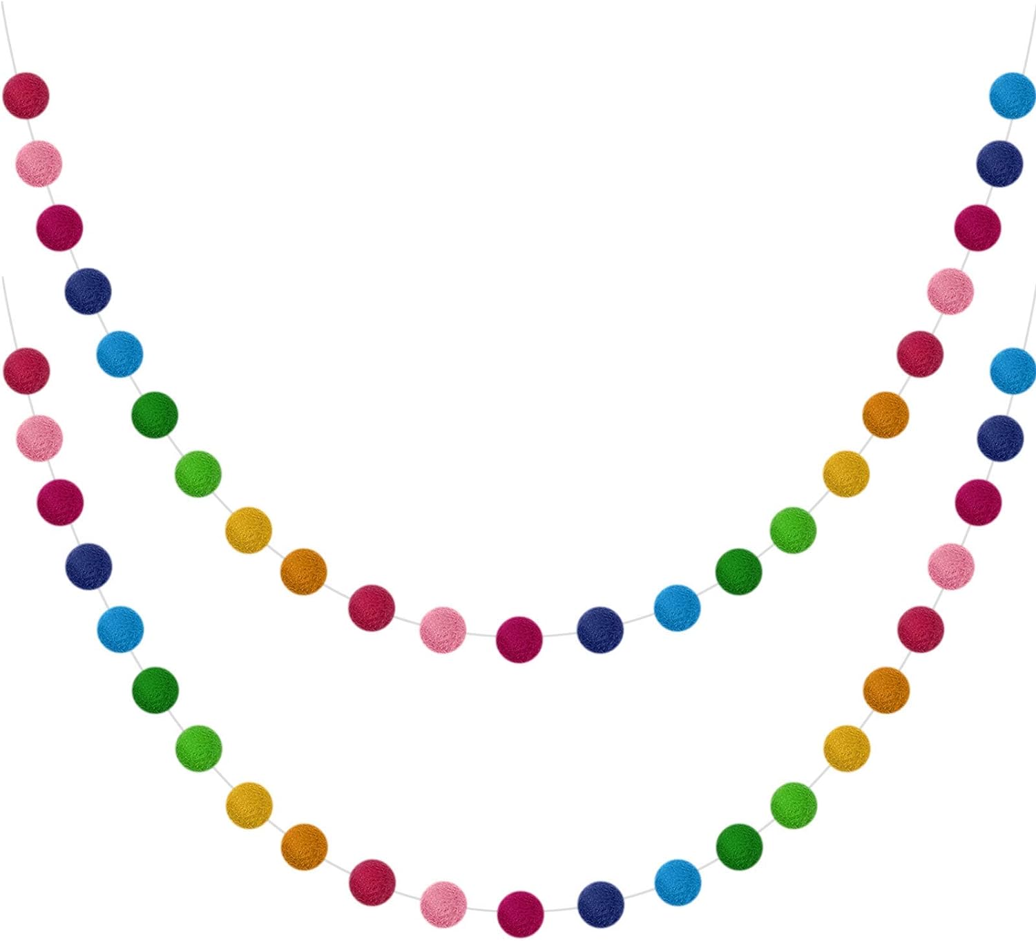 Wreaths, Garlands & Swags - Wool Felt Ball Garland Colorful Pom Pom Garland Handmade 6.5 Feet Long 24 Balls Felt Ball Garlands for Wall Christmas Tree Decoration (2)