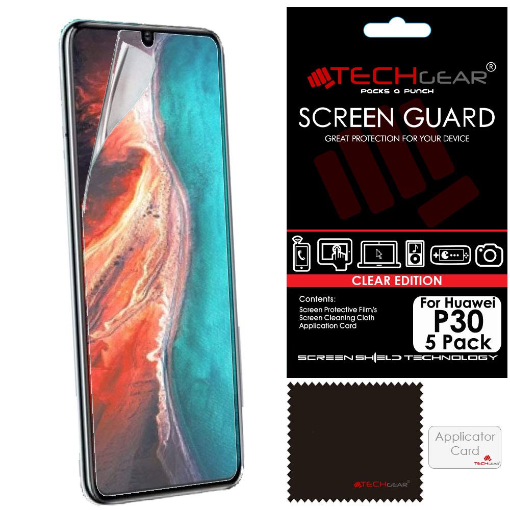 TECHGEAR [5 Pack] Screen Protectors fits Huawei P30, CLEAR LCD Film Screen Protectors Cover Guards Compatible with Huawei P30