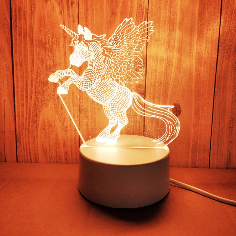 zalati Night Light 3D Night Lamp 7 Colors USB Cable Powered Supply Touch Key for Kids Bed Living Room Decor Gifts - Unicorn