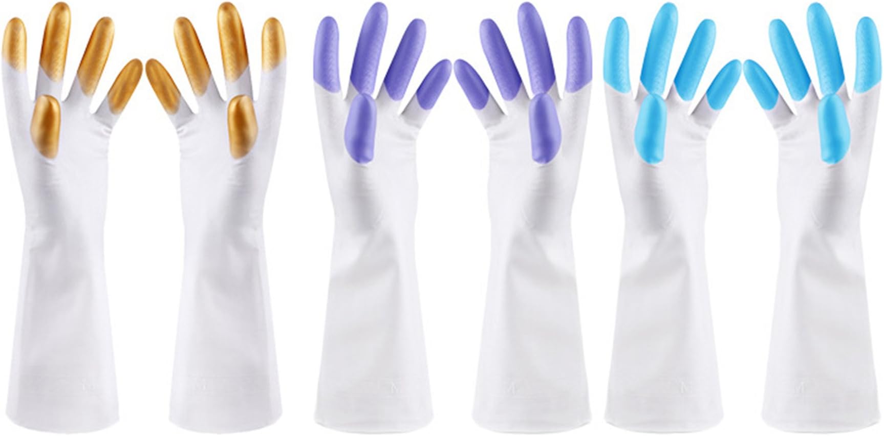 Set of 3 Pair Waterproof Reusable Dishwashing Nitrile Gloves for Car-Washing Laundry Household Cleaning Medium