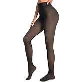 Edoneery Fleece Lined Tights Women - Black Sheer Warm Pantyhose Leggings Fake Translucent Thick Thermal Stockings for Winter