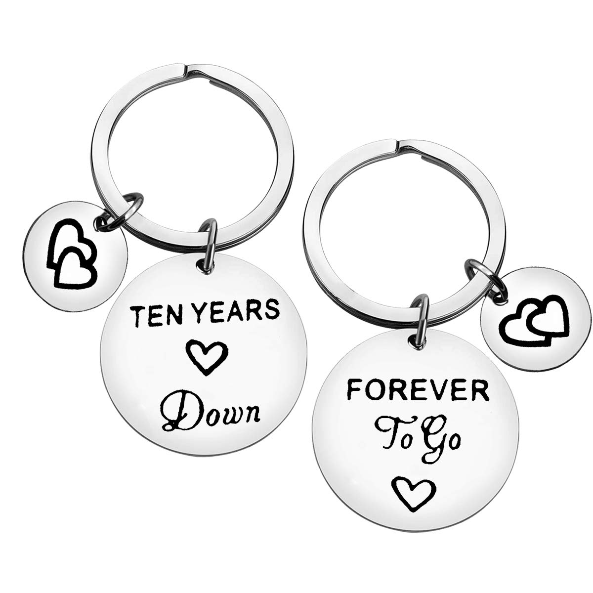 10th Wedding Anniversary Keyring Gifts For Him Her Anniversary Keychain Set Ten Years Down Forever To Go Couple Keychain Gifts For Husband Wife For Birthday Wedding Anniversary Valentine's Day Gifts