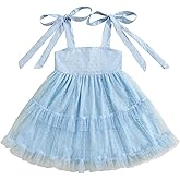 Toddler Baby Girl Summer Boho Dress Solid Color Spaghetti Strap Square Neck Tulle Dress Kids Beach Sundress
