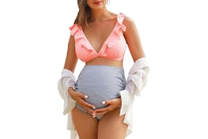 Summer Mae Maternity High Waist Swimsuit Two Piece Ruffle Bikini Bathing Suit Floral V-Neck Pregnancy Swimwear