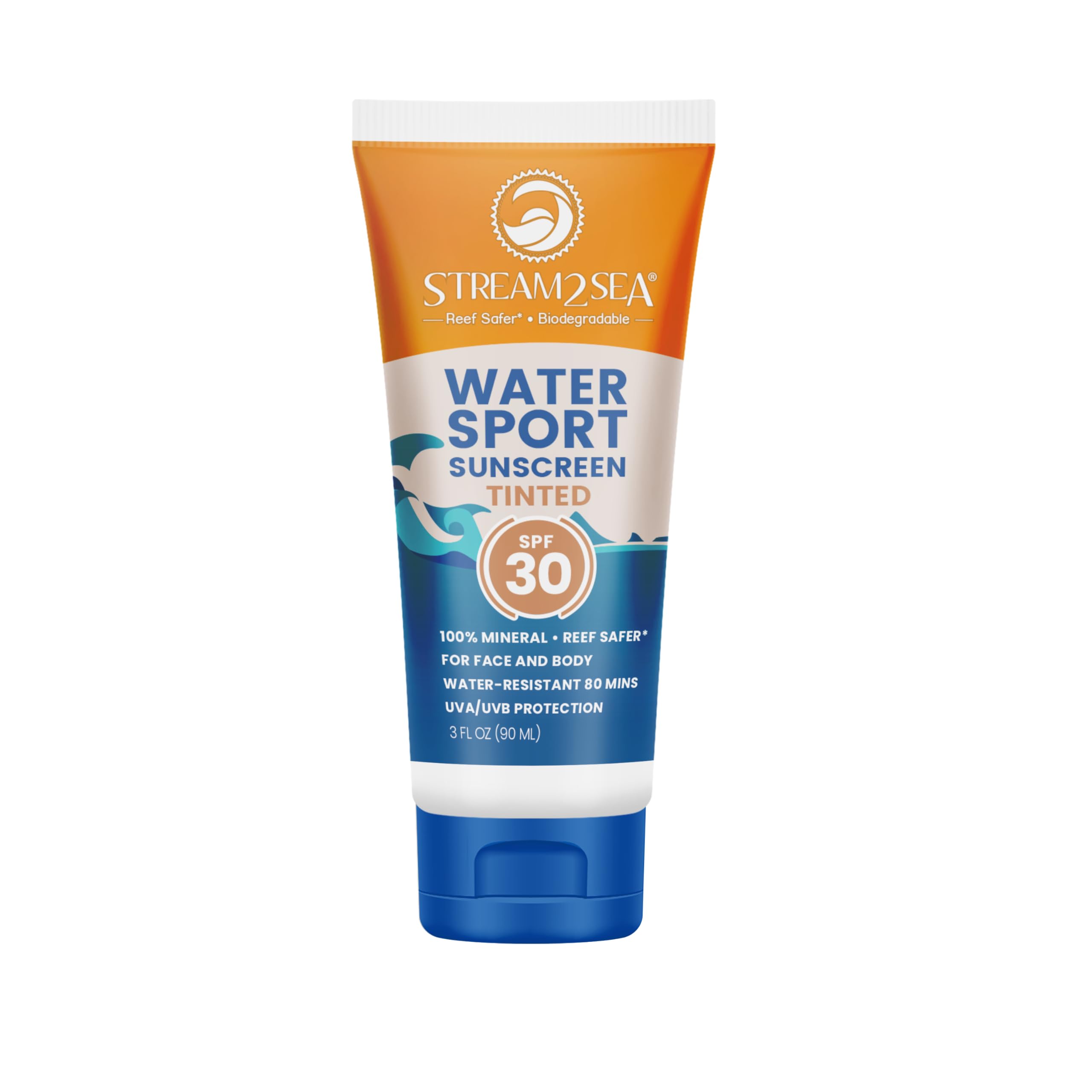 STREAM 2 SEA Tinted Sunscreen with SPF 30 All Natural, Biodegradable & Reef Safe| 90 ml oz Non Greasy & Moisturizing Mineral Sunscreen For Face and Body Protection
