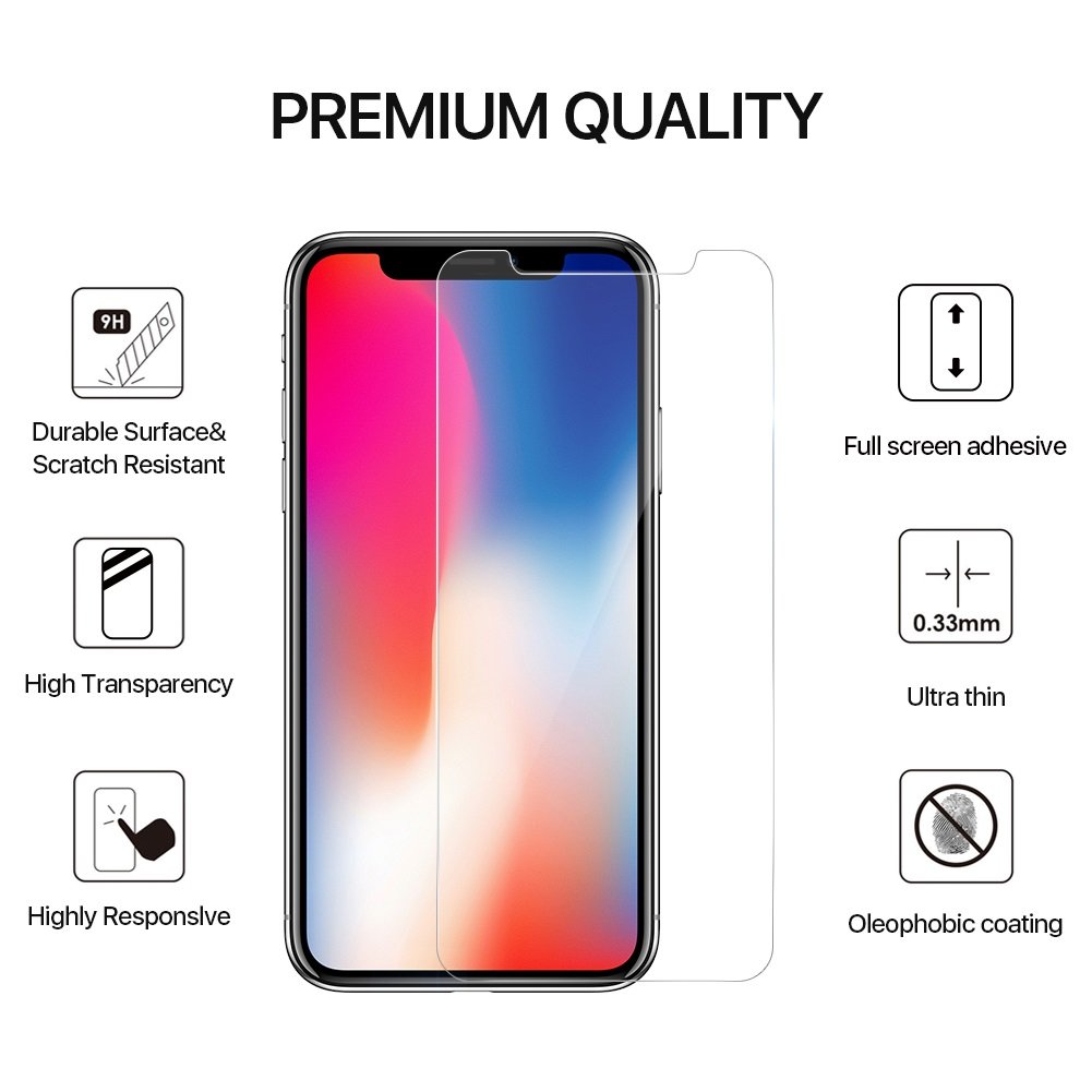 Tembin 2 Pack Clear Tempered Glass Screen Protector for iPhone X Case Friendly 9H Hardness Anti-Oil/Scratch/Fingerprint Screen Film for Apple iPhone X/10