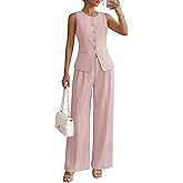 ZESICA Women's Summer 2 Piece Suit Sets 2026 Sleeveless Blazer Vest Wide Leg Pants Business Casual Outfits Work Clothes