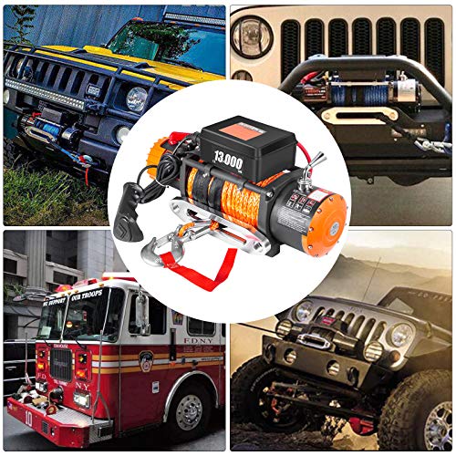 VEVOR Kit 13000LBS 12V Electric Winch with 26m/85FT Synthetic Rope, Black Wireless Remote Control, Powerful Motor Compatible with UTV ATV & Jeep Truck Wrangler, Orange - Image 8