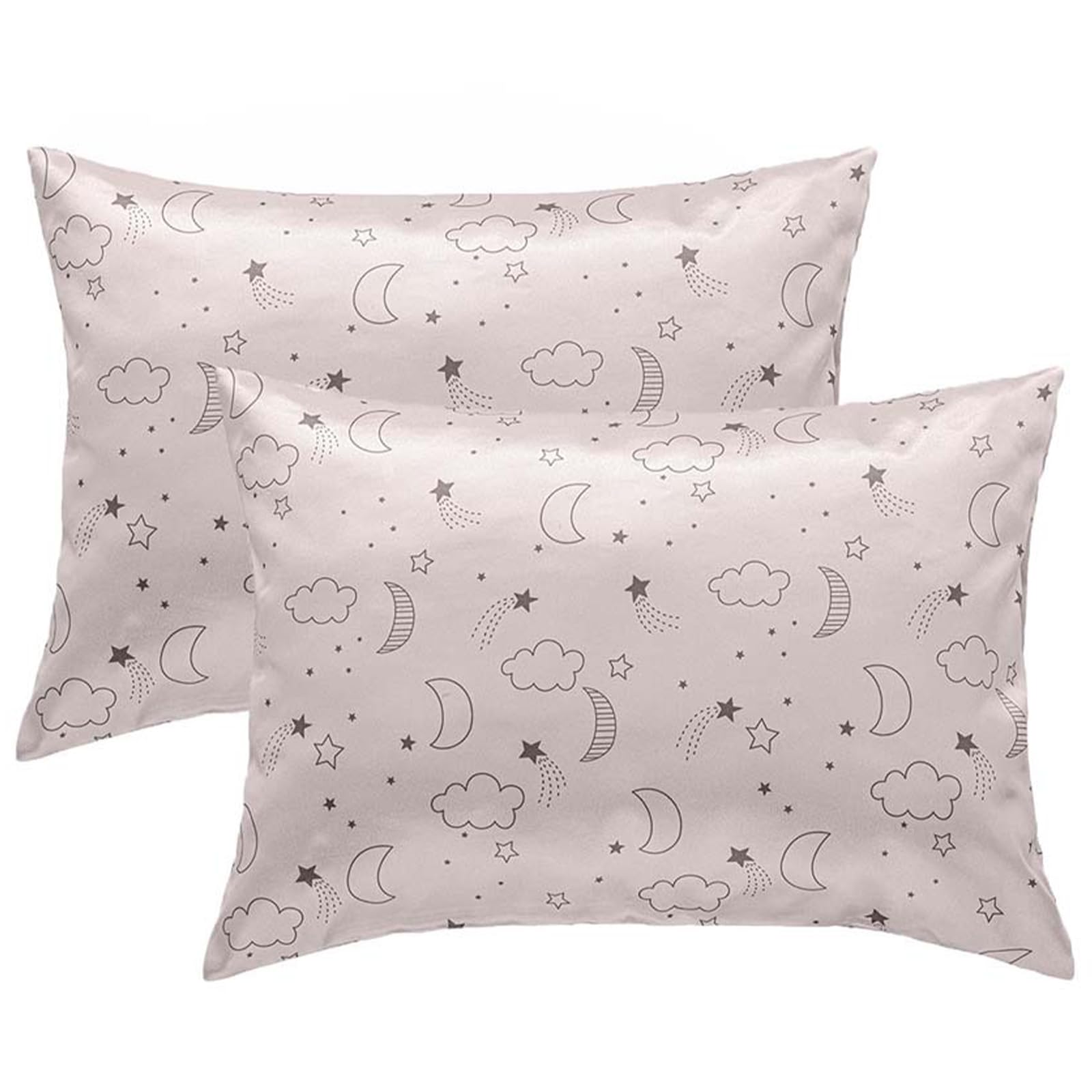 Winmany 2 Pack Toddler Pillow Cases Baby Silk Satin Pillowcases 49 x 36cm Cot Bed Envelope Pillow Cover Kids Soft Travel Pillow Pair Cases for Boys Girls Machine Washable (Beige Cloud Moon) — image 1