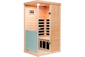 KUNSANA 1 Person Infrared Saunas, Infrared Sauna with Red Light Therapy, Personal Infrared Sauna Indoor, Low EMF Infrared Sauna for Home, Deluxe Glass Home Sauna, Smart Display, 2 Bluetooth Speakers