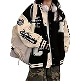 CEINOM Y2k Vintage Bomber Jacket Women Harajuku Fashion College Uniform Varsity Baseball Jackets Oversized Sweatshirt Coat