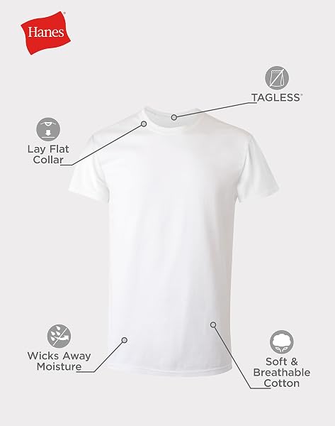 HANES MENS UNDERSHIRT PACKS, STAY-TUCKED SOFT COTTON BEST FOR MEN, WHITE/BLACK/ASSTD MULTIPACKS BASE LAYER, WHITE – 6 PACK, X-LARGE US