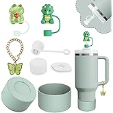 Stanley Cup Accessories Set,Including 2 Pcs 0.4in Straw Cover, 1 Silicone Spill-Proof Stopper, 1 Cute Handle Charm, 1 Silicone Boot Fits Stanley 40&30 Oz Tumbler (Eucalyptus Green)
