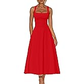 Kaximil Women's Square Neck Corset A Line Maxi Dress Ruffle Ruched Waist Flowy Long Dresses