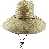Panama Jack Mens Lifeguard Hat - Handwoven Palm Fiber Straw, 5" Big Brim Sun Hat, Chin Cord