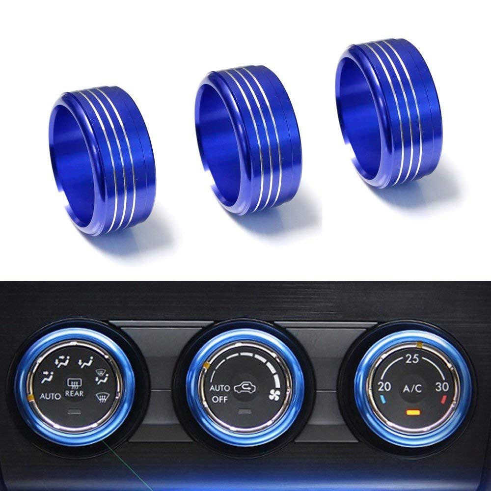 iJDMTOY 3pcs Blue Anodized Aluminum AC Climate Control Knob Ring Covers