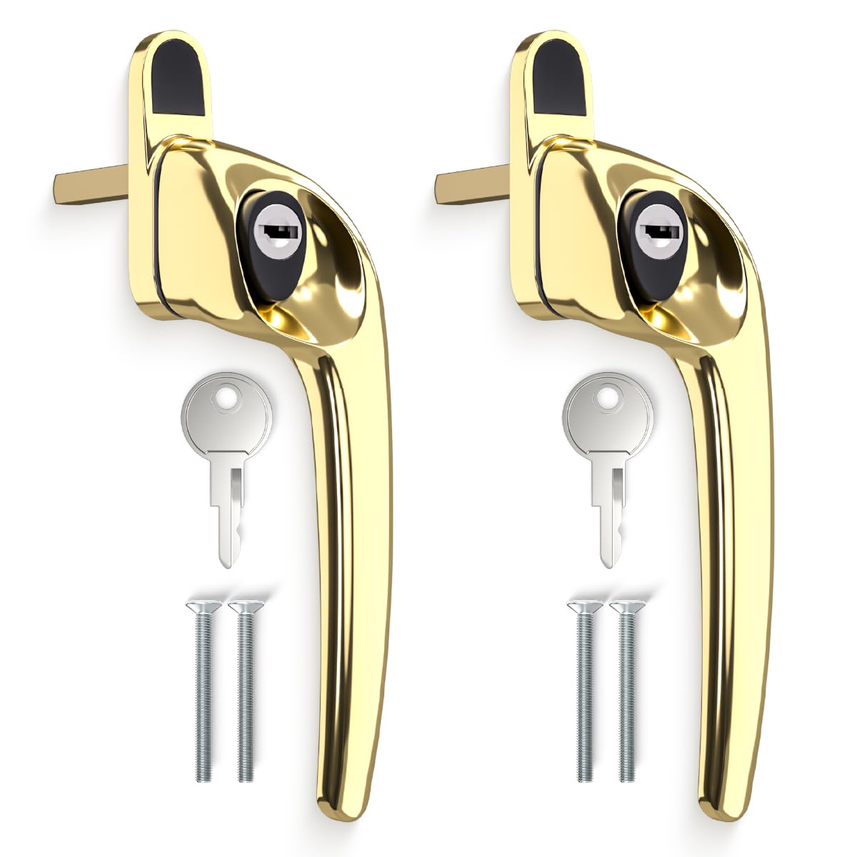 Bwintech 2 Pcs Offset Pvd Gold UPVC Zinc Window Handle, Right Hand, 43mm Spindle for Indoor and Outdoor UPVC Window