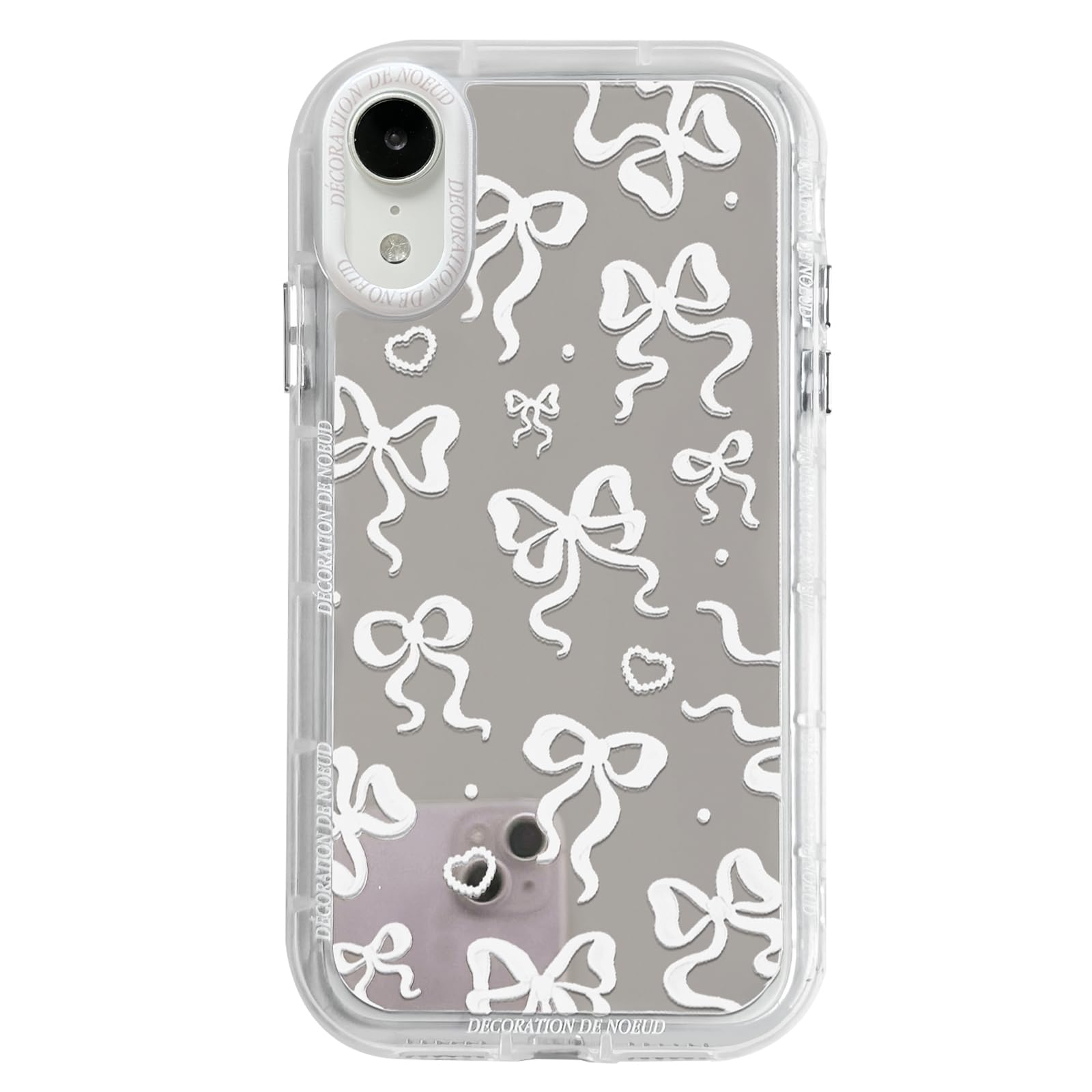 NITITOP Compatible with iPhone XR Case Cute Mirror Bow Pattern Love Heart for Women Girls Ribbon Design Shockproof Silver Protective Phone Cover - White Bow