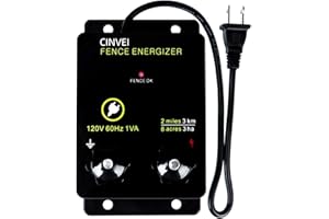 Electric Fence Energizer for Preventing Wild Animals Intruding, CINVEI 2-Mile Electric Fence Controller for Dogs, Livestock, Squirrels, Used for Gardens, Chicken Coops, 8 Acres 5300V 0.12 Joule